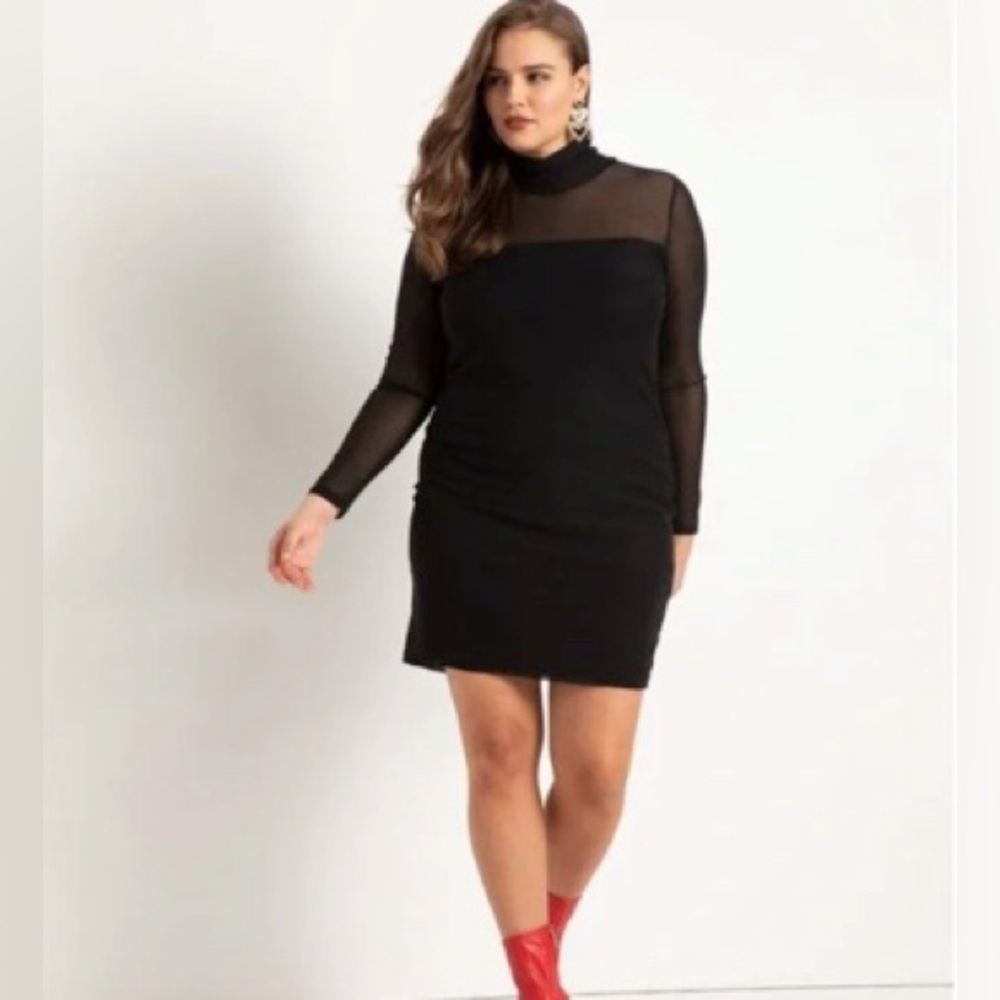 ELOQUII Black Sheer Mesh Bodycon Dress